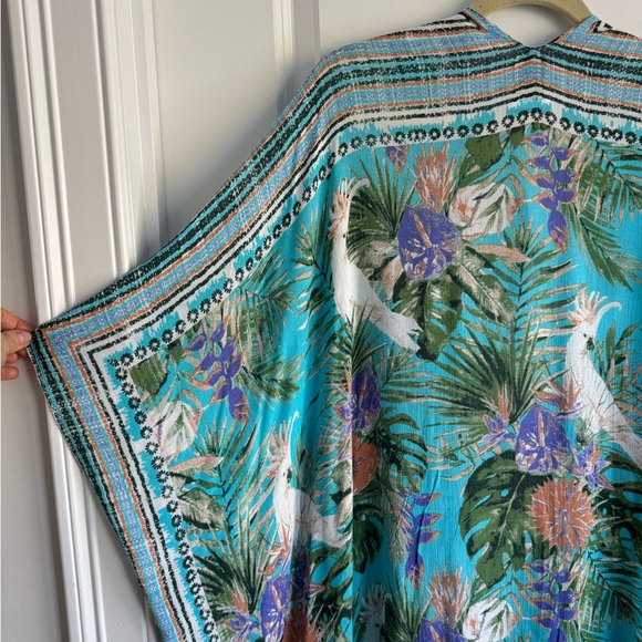 NWT Vince Camuto Kimono Boho Beach Coverup Tropical Resort Vacation Turquoise - Picture 6 of 8